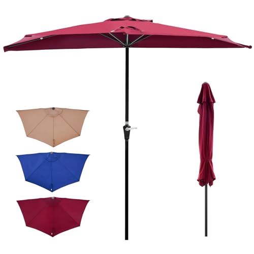 OLIXIS Half 9Ft Umbrella Outdoor Patio Scalloped Patio Umbrella with Easy Tilt and Crank Sun Shade Half Patio Umbrella for Pool Balcony Market Garden Red