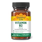 Country Life Vitamin B2 100mg Riboflavin Supplement – Boosts Energy Production & Supports Cell Function, Gluten-Free, Vegan, Kosher, Halal – no preservatives, GMO or Artificial Flavors, 100 Count