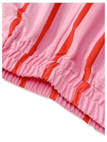 Women's Striped Wide Leg Palazzo Pants Elastic High Waisted Casual Long Trousers with Pockets4