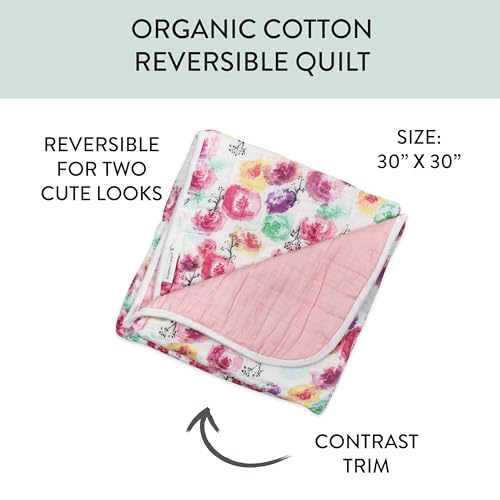 Image of HonestBaby Hand-Quilted Baby Blanket Reversible 100% Organic Cotton for Infant Boys, Girls, Rose Blossom /Pink, One Size