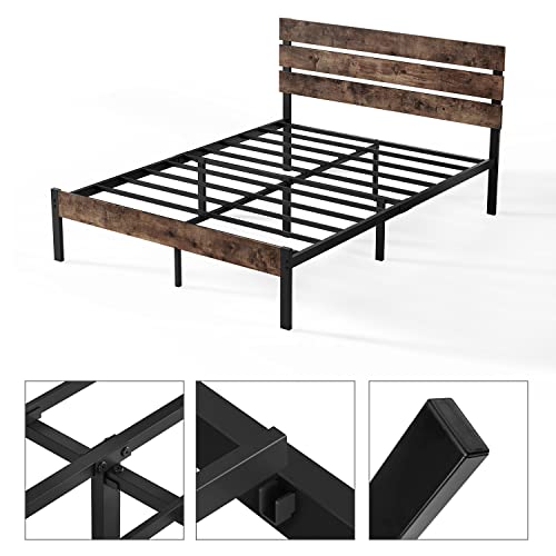 Txiyean Bed Frame With Wooden Headboard/Heavy Duty Metal Slats Support/No Box Spring Needed/Noise Free/Easy Assembly/Twin Xl/Queen/King, Queen #TOP3