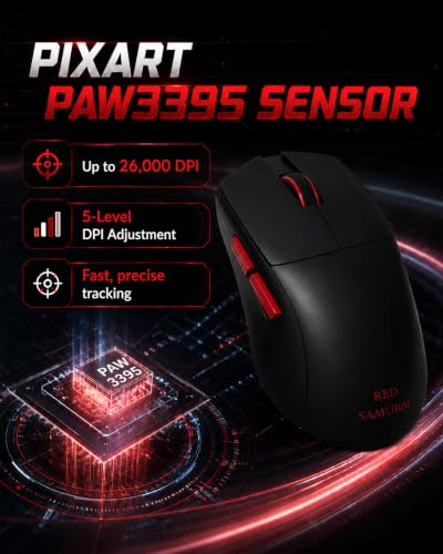 RED SAMURAI Lightweight Wireless Gaming Mouse,Ultra Lightweight 51g,Tri-Mode BT/2.4G/Type-C Wired Mouse,26K DPI Sensor,1000Hz Polling Supported,Programmable Buttons,Griptable for PC/Laptop/Mac - Image 6