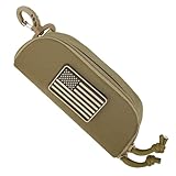 ZNBFC Tactical Molle Eyewear Case, Hard Shell Glasses Case with Belt Clip 1000D Nylon Glasses Pouch, Includes Flag Patch (Coyote Brown)