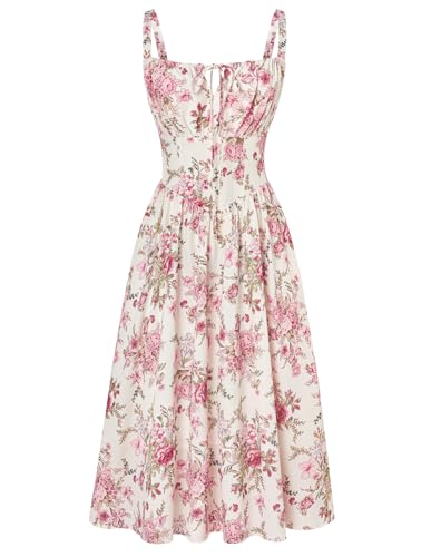 Image of Scarlet Darkness Women's Floral Midi Dress Corset Sundresses 2026 Summer Spring Vacation Milkmaid Dresses