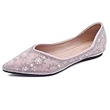 Pink Flats Shoes Women Rhinestone Fashion Wedding Shoes Rhinestone Pearl Diamond Pointed Head Ballet Flats Size 5.5