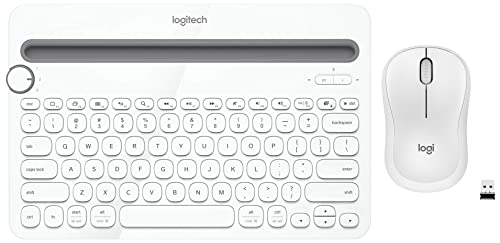 Image of Logitech K480 Wireless Multi-Device Keyboard for Windows,White&M221 Wireless Mouse, Silent Buttons,2.4 GHz with USB Mini Receiver,1000 DPI Optical Tracking, 18-Month Battery Life,White