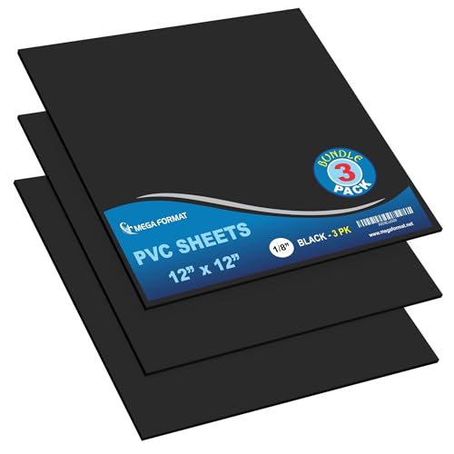 Image of Mega Format Expanded PVC Plastic Sheets - 12 inch X 12 inch Rigid Black Sheet for Crafts, Signage, & Displays - Sintra, Celtec PVC Board - Waterproof for Outdoors Use - 1 /8 inch 3mm Thick - 3-Pk-Black