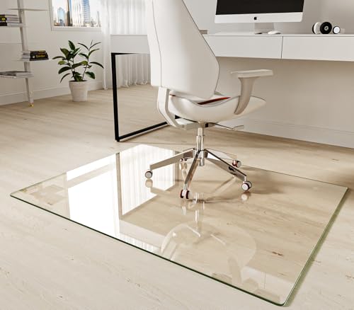 Koonmi Tempered Glass Chair Mat 36'x48' - Premium Office Chair Mat for Hardwood Floors & Low-Pile Carpet with 4 Non-Slip Pads - Thick Scratch-Resistant Surface