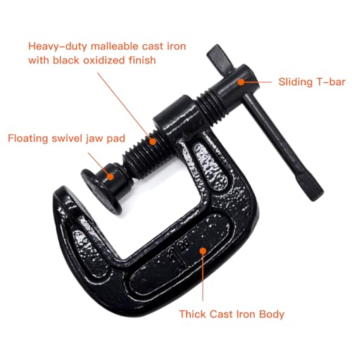 Image of 1-Inch C-Clamp Set, Heavy-Duty Cast Iron C-Clamps with 0.8-Inch Throat for Woodworking, Welding, and Building(4Pcs)