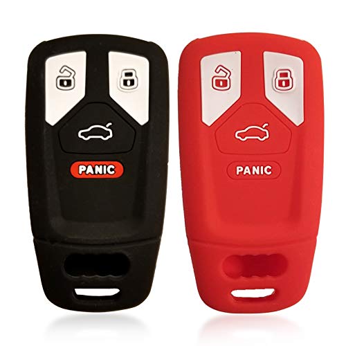 Massimiliano Incas 2pcs Dobrev 4 Buttons Silicone Case Protector Key Fob Cover Smart Car Remote Holder for Audi TT A4 A5 S4 S5 Q7 SQ7 2017 2018 with Panic Button (Black and red)