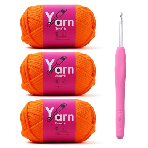 Image of Crochet Yarn with Cotton Yarn for Crocheting - Crochet Knitting Yarn for Beginners with Easy-to-See Stitches - Yarn for Crocheting - Parfait Chunky Yarn -Cotton-Nylon Blend (Orange Peel)
