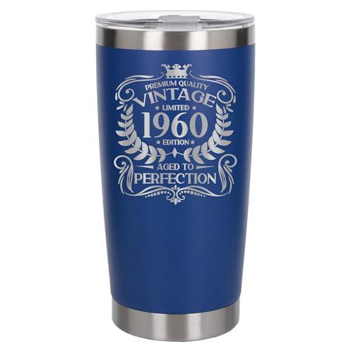 Image of Always Looking Good 66th Birthday Gift Vintage 1960 Aged to Perfection Engraved Insulated Travel Mug Present for 66 Year Old Dark Blue Thermal Coffee Flask Travel Mugs with Lids