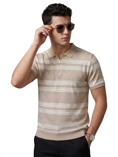 Image of XENOVAURBAN Polo t Shirt for Man | Striped Pattern Mens Cotton Polo Neck T-Shirt with Collar | Regular fit | Breathable and Soft - Polo-Striped-P