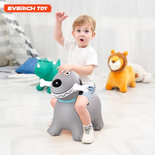 Image of EVERICH TOY Bouncy Animal Hopper, Ride-On Dog Hopping Toy for Toddler 18M+ | Inflatable Horse Hopping Toy for Boys Girls, Indoor Outdoor Bouncy Dog Toy for 2 Year Old Kids, Gift for 3 4 5 6 Yrs W / Pump
