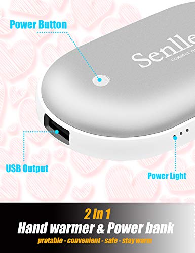 Senlleo Rechargeable Hand Warmer, 5200mAh PowerBank : Larger Capacity and Double-Sided Pocket Warmer Compatible with iPad iPhone Samsung All Android Smartphone, Winter Gift for Men Women(Silver) - Thumbnail 3