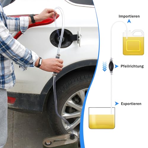 Herbst Benzinpumpe, 8 mm Umfüllpumpe mit 2 m Schlauch Universal Tragbare Handpumpe Benzin Vakuumpumpe Notpumpe Hand Siphonpumpe für Auto/Boot/Kart/Motorrad zum Benzin Diesel Kraftstoffe Wasser