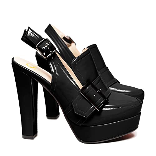 Image of SHODENSE Women Vintage Platform Chunky High Heels Pumps Shoes Round Closed Toe Platform Loafers Ankle Strap Block Heel Slingback Summer Sandals Backless Buckle Loafer Ladies Chic Sexy Party 4-11 M US