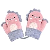 [QINTIAN] ベビーミトン手袋 子供手袋 キッズニットグローブ 赤ちゃん 男の子 女の子 ミトングローブ 紐付く 1-4歳 あったか手袋 おしゃれ 可愛い 冬物 ボア付き 防寒 保温 通園 男女兼用 (ピンク)