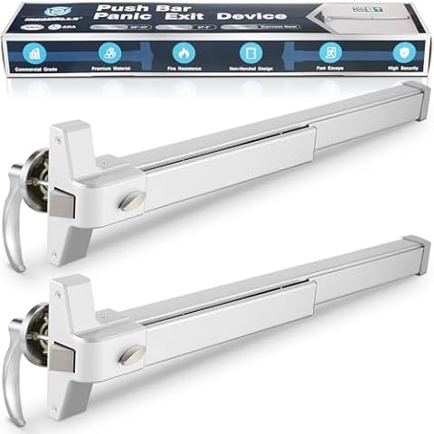IRONWALLS Push Bar Panic Exit Device with Exterior Lever Keyed Alike, 2-Pack 27.5” Stainless Steel Panic Bar Lock Set for Commercial Door, Fire Emergency Exit Door Panic Hardware for Hotel, Hospital Cover