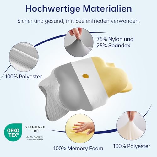 Uniency Orthopädisches Kissen mit Memory Foam Antischnarchkissen Nackenstützkissen Ergonomisches Kopfkissen Schlafkissen für Seitenschläfer, Rückenschläfer&Bauchschläfer (Grau)