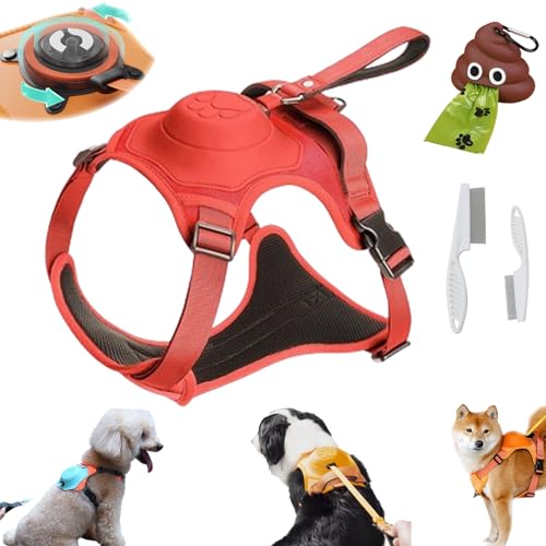 EZGHAR Poochbark 3 in 1 Dog Harness with Built-in Leash, Dog Harness with Retractable Leash, No-Pull Dog Harness Retractable Hands Free Leashes for Dogs Walk, Train or Travel (Red,L)