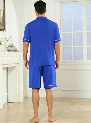 Image of Veseacky Men's Button Down Pajama Set Short Sleeve Shorts Modal Soft Sleepwear Loungewear Pjs with Pockets S-XXL