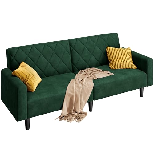 Yaheetech Divano Reclinabile Divanetto Trasformabile a 2 Posti Sofa Matrimoniale con Braccioli Mobile Imbottito in Velluto per Soggiorno Ufficio Salotto 159 × 94 × 52,5 cm Verde