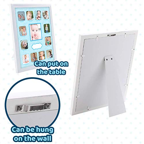 First Year Collage Frame, Baby's First Year 12 Month Picture Frames, Baby Keepsake Photo Frame For Newborn Boy Babies Registry Milestone Moments, Gift For Mom To Be Or Expecting Parents, Blue #TOP3