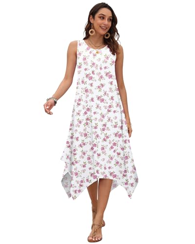 Image of AUSELILY Women's Summer Dresses Casual Sleeveless Midi Tank Beach Dress | Women's Asymmetrical Hem Sundress with Side Pockets, Great for Beach, Vacation & Daily Wear