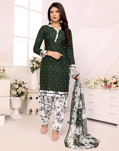 Image of Yashika Women's Printed Dress Material - Unstitched Crepe Fabric Kurti, Pants & Dupatta Suit Set (AZ-YS-P4-ABHILASHA GREEN), Free Size