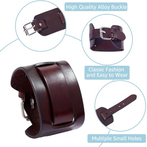Pulsera de Cuero Genuino Ajustable Color Marrón Mediana miniatura 6
