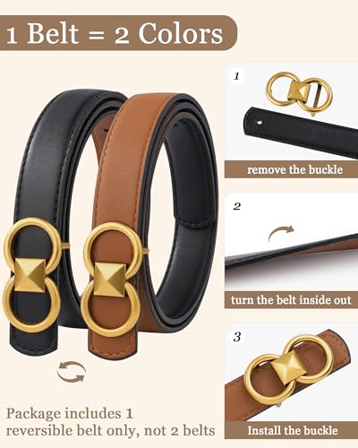Kajeer Reversible Belts for Women, Women Black Leather Belt with Removable Gold Buckle for Jeans4