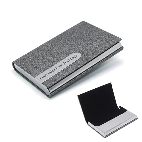 Youdian Tarjetero personalizado para tarjetas de visita con grabado de tu nombre/logotipo/texto, tarjetero de cuero personalizado para hombres o mujeres como regalo único de negocios (plateado)