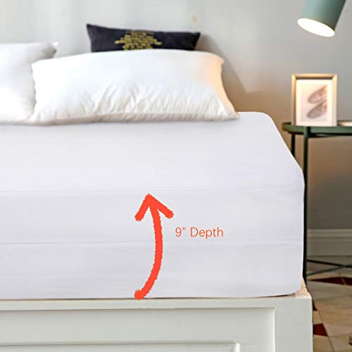 Abakan Queen 9\" Waterproof Mattress Encasement 100% TPU Cooling Soft Durable Breathable Hypoallergenic Machine Washable 6-Sided Zippered Mattress Protector Knitted Fabric 8” 10” inch