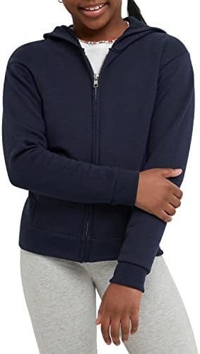 Hanes girls Comfortsoft Ecosmart Full-zip Hoodie Hooded Sweatshirt, Navy, Medium US
