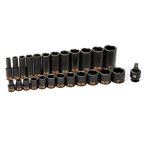 Image of GEARWRENCH 25 Piece 3 /8 inch Drive 6 Point SAE Hi-Viz Standard & Deep Impact Socket Set | 84919H