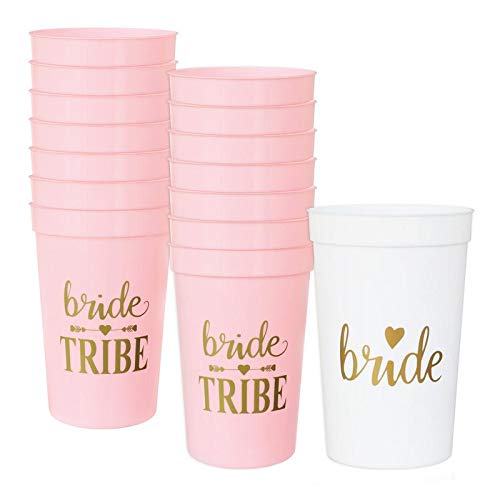 LADY&HOME Pink Bride & Team Bride - Vasos de despedida de soltera - 16 paquetes, 16 onzas.| Decoración y suministros de fiesta para despedida de soltera, despedidas de soltera Cover