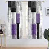 AAtter Purple Grey and Black Window Curtain Abstract Gray White Lavender Geometric Lilac Violet Silver Living Room Bedroom Window Drapes Treatment Fabric 1 Pair Home Decor, 42' W x 63' L, Modern