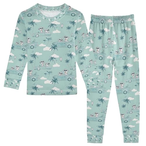 senya Palm Dog Cloud Car Pajamas Set Long Sleeve Soft Cotton Sleepwear 2 Piece