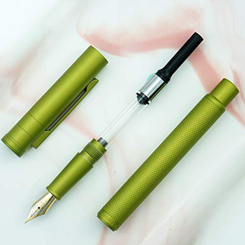 Image of Asvine Mustard Yellow Forest Fountain Pen Bent Nib, Classic Design with Converter and Metal Pen Case, The Light of Hope Serise