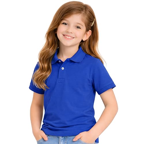 Image of Kids Girls Polo T-Shirt | Half Sleeves | 100% Organic Cotton Rich Bio-Wash Fabric | Ultra Soft & Breathable | Regular Fit | Plain Solid Color Casual Wear & School Uniform