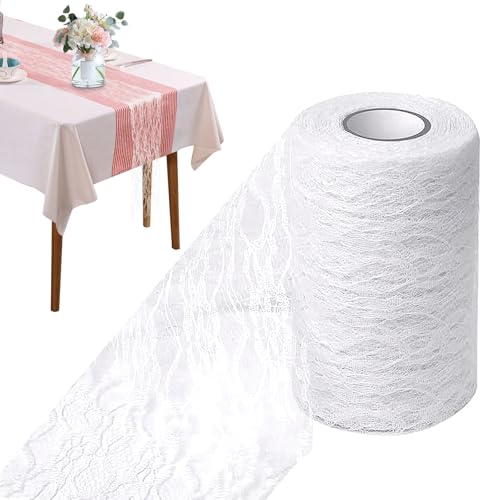 UOY Lace Table Cloth 15 cm x 22 m, Lace Table Runner, Vintage for Ceremony, Festival, Event, Tables, Festive Decorations, Wedding