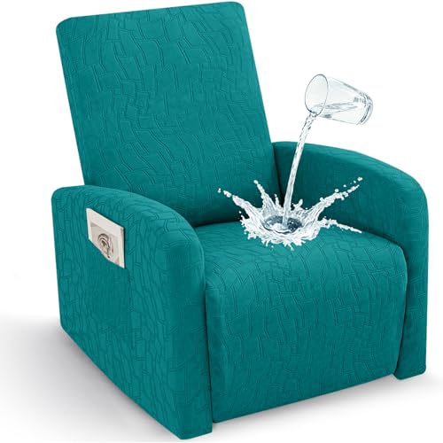 Image of ZNSAYOTX 100% Waterproof Recliner Chair Covers, 3-Piece Stretch Fit Recliner Slipcovers with Buckle & Elastic Band for Lazy Boy, Stay in Place, Soft Plaid Jacquard Protector (Small, Peacock Teal)