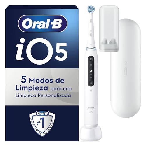 Oral-B iO 5N Cepillo de Dientes Eléctrico Blanco Con Mango Recargable, 1 Cabezal y Estuche De Viaje, 5 Modos De Cepillado Con Blanqueamiento Dental, Sensor De Presión, Diseñado por Braun