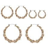 3 Pairs Gold Tone Large Bamboo Style Hoop Earrings for Women Round Circle Statement Hip-Hop Earrings-gold