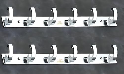 Image of Heavy Duty C Type Stainless Steel Cloth Hanger Suitable for Bathroom Bedroom Kitchen Wall Hook Rail Hanging Scarf Coat Keys Tie, Towel Door Robe (6 Pin CP, Pack of 2)