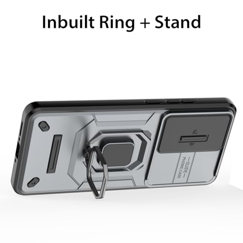 Image of Kapa Armor Slider Back Cover for Poco X7 Pro 5G | Inbuilt Ring + Camera Slider Shockproof Lens Protection Bumper Back Case (Grey)