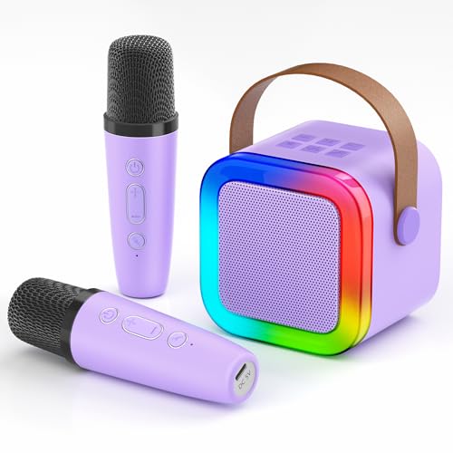 Mini Karaoke Machine for Kids,Portable Bluetooth Speaker with 2 Wireless Microphones,Toddler Music Player Toys,Easter Birthday Gifts for 3,4,5,6,7,8,9,10,11,12+Years Old Girls Boys(Purple)