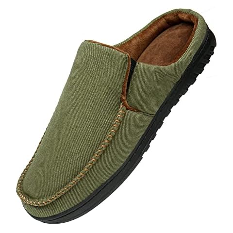 SMajong Mens Fuzzy Slippers Memory Foam Slippers Warm Lined House Shoes Winter Indoor Outdoor 3.5/4 UK Green Cover
