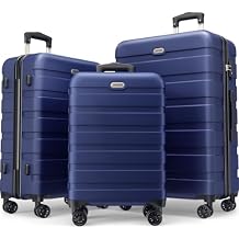 AnyZip Luggage Sets 3 Piece PC ABS Hardside Lightweight Suitcase with 4 Universal Wheels TSA Lock Carry On 20 24 28 Inch Dark Blue